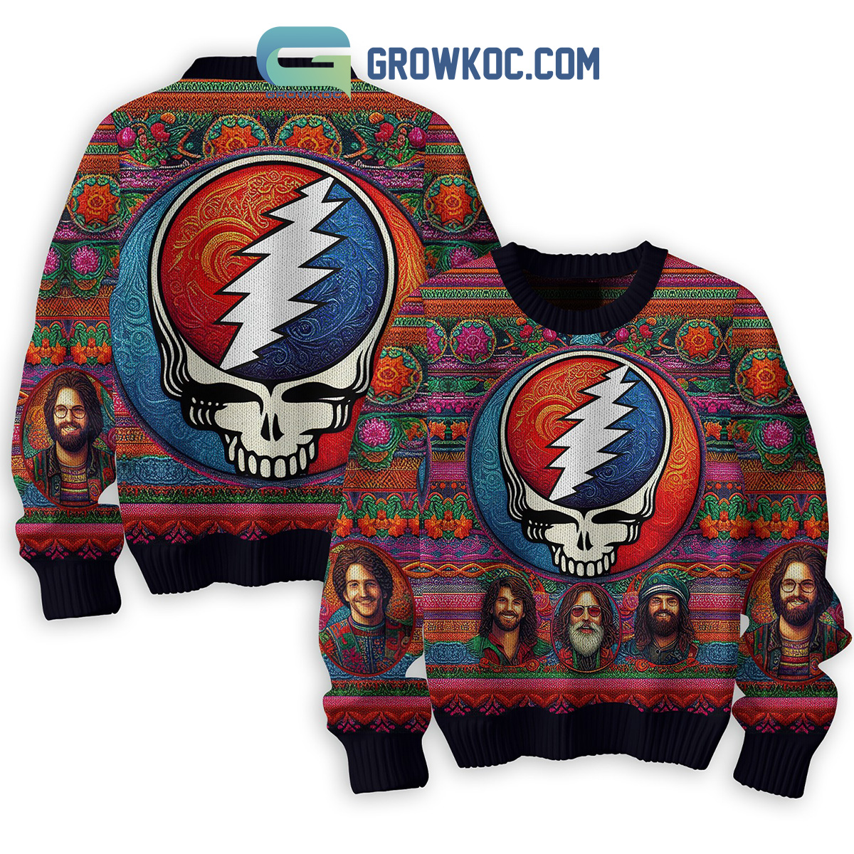 Grateful Dead Portrait Christmas Ugly Sweater2B1 3r9kV