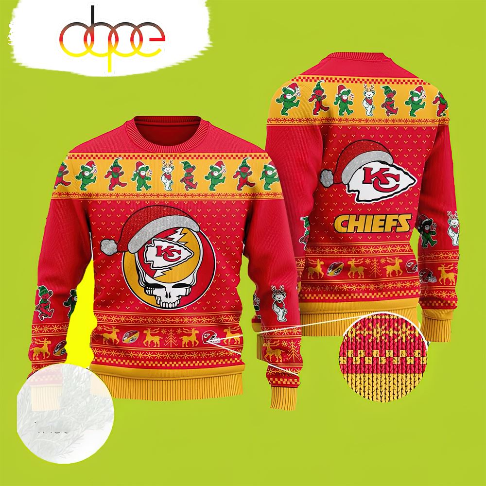 Grateful Dead SKull And Bears Kansas City Chiefs Sweater