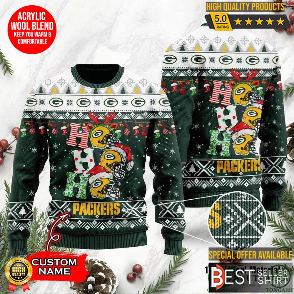 Green Bay Packers Football Logo Hohoho Christmas Ugly Sweater Personalized Shirt 1