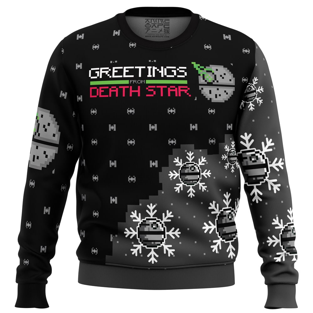 Greetings from Death Star PC Ugly Christmas Sweater front mockup