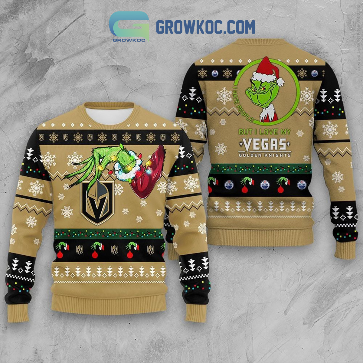 Grinch I Hate People But I Love My Vegas Golden Knights Ugly Sweater2B1 D5yCA