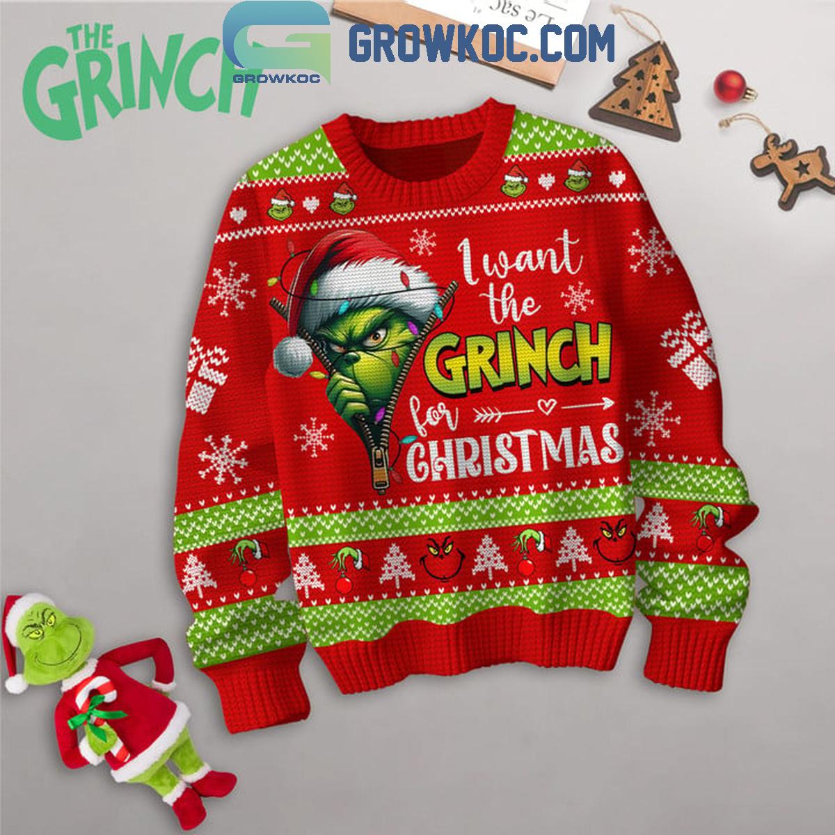 Grinch I Want The Grinch For Christmas Red Ugly Sweater 1 AMXoj