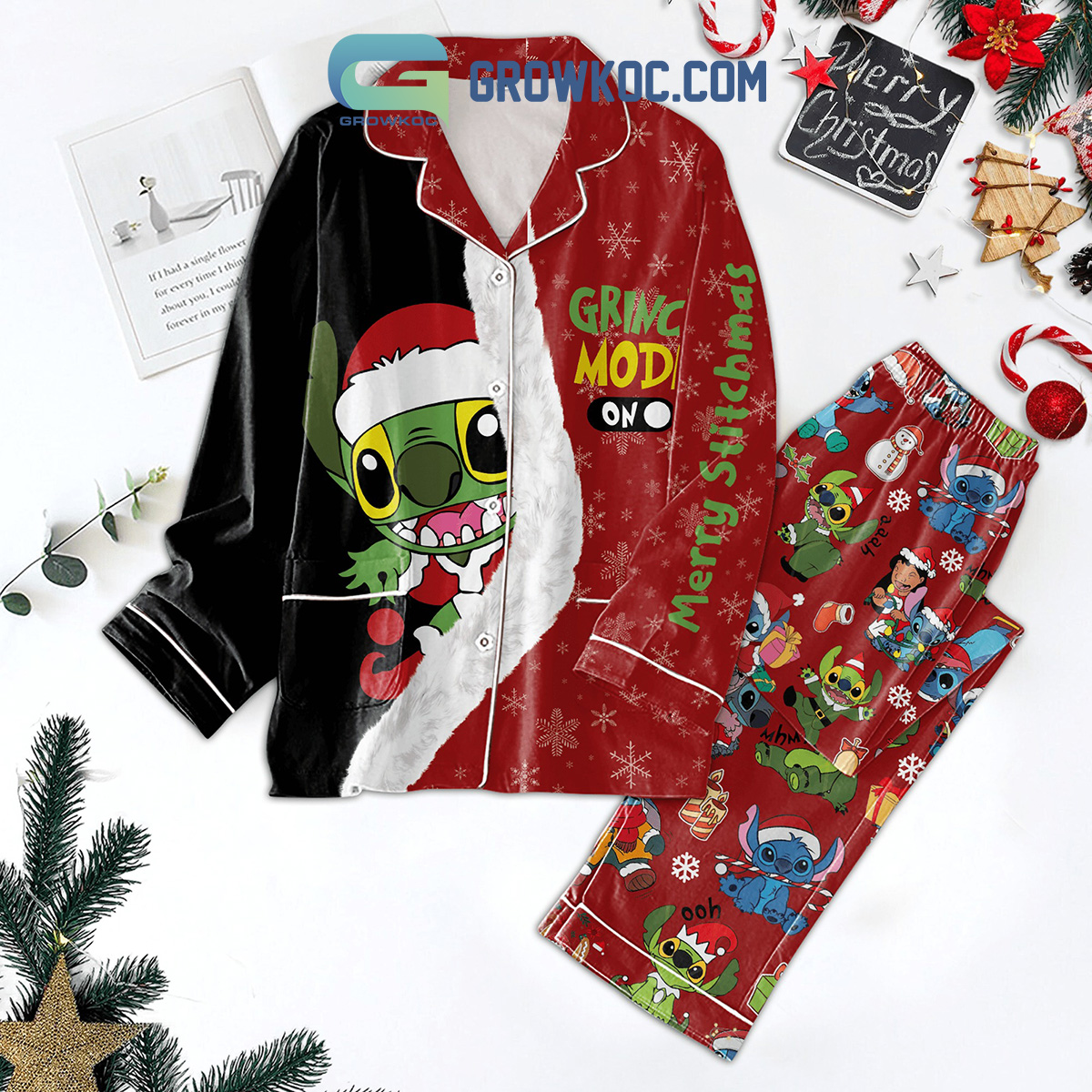 Grinch Mode On Merry Stitchmas Pajamas Set2B1 RATGn