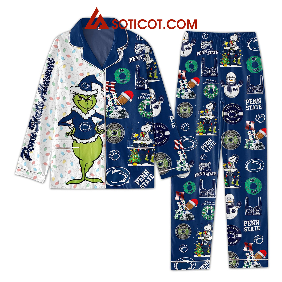 Grinch Penn State Alumni Nittany Lions Snoopy Ho Ho Ho MerryChristmas Silk Pajamas Set2B1 KdYu7