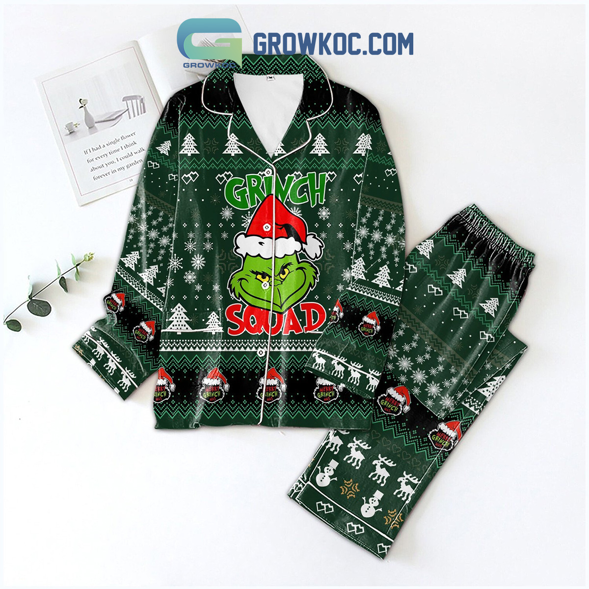 Grinch Squad Christmas Dr. Seuss The Grinch Movies Merry Grinchmas Christmas Silk Pajamas Set2B1 p5RQp