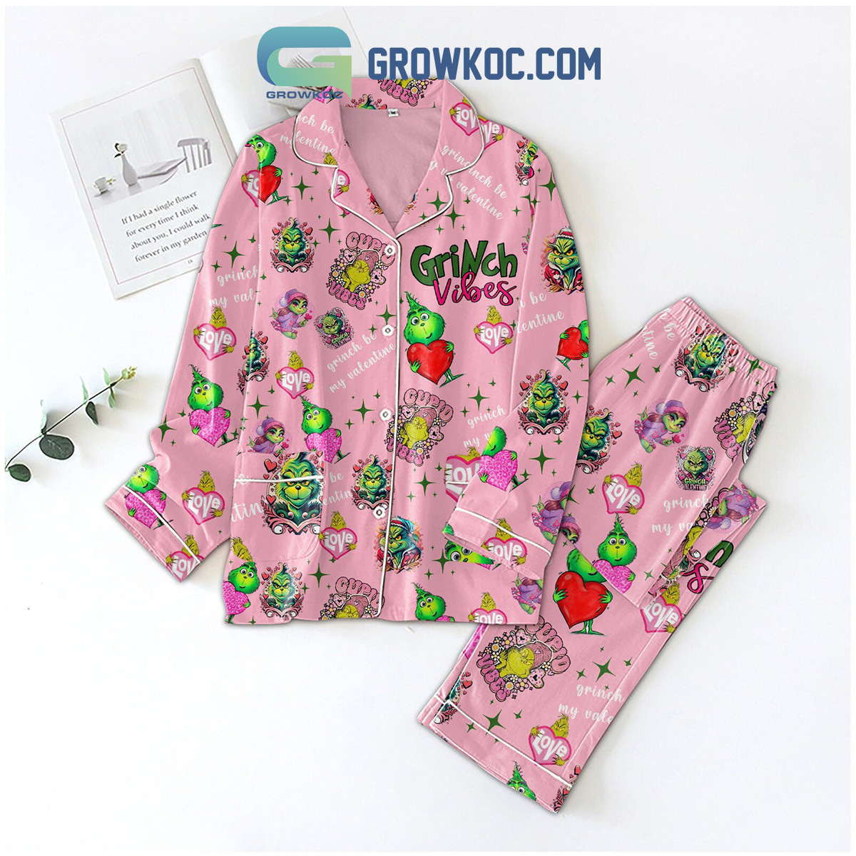 Grinch Vibes Valentine Polyester Pajamas Set2B1 N7ZSh