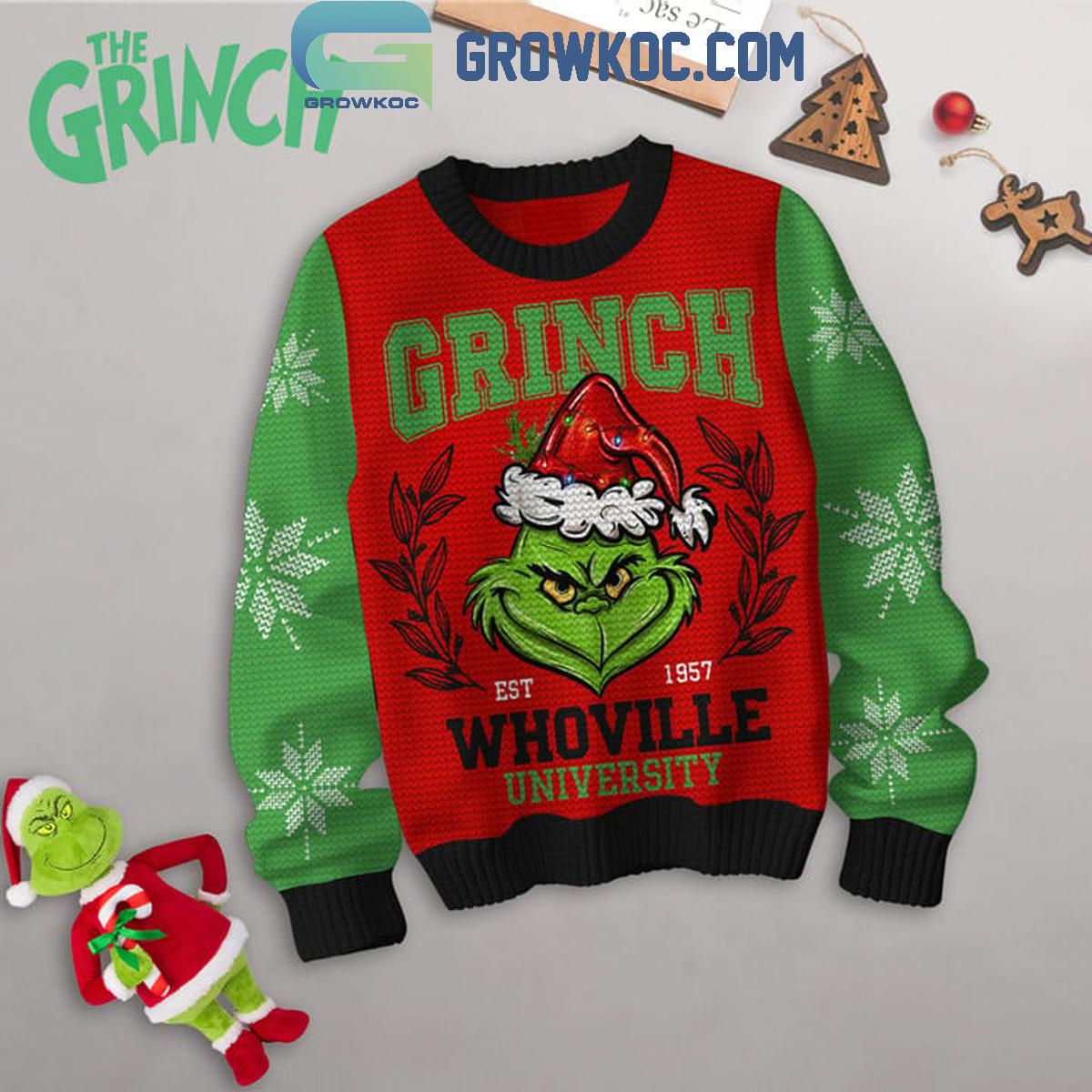 Grinch Whoville University Est. 1957 Christmas 2024 Ugly Sweater Red Design 1 3EUAZ