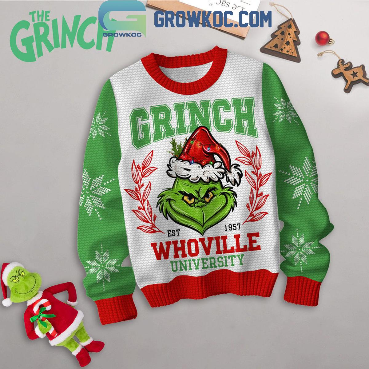 Grinch Whoville University Est. 1957 Christmas 2024 Ugly Sweater White Version 1 BPyM2