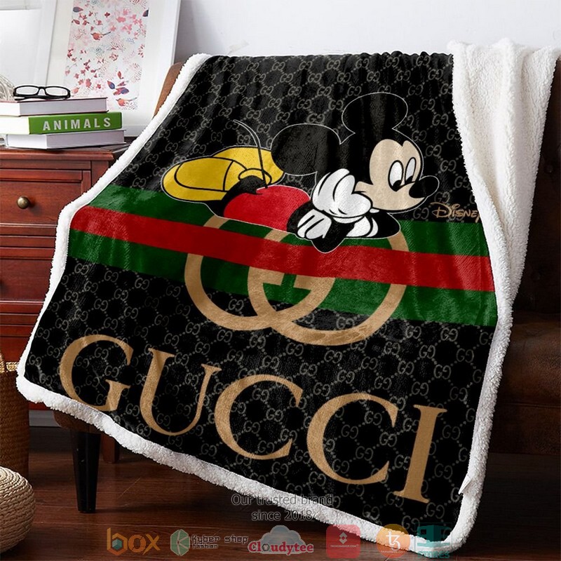 Gucci Mickey Mouse Hive Pattern Black Fleece Blanket