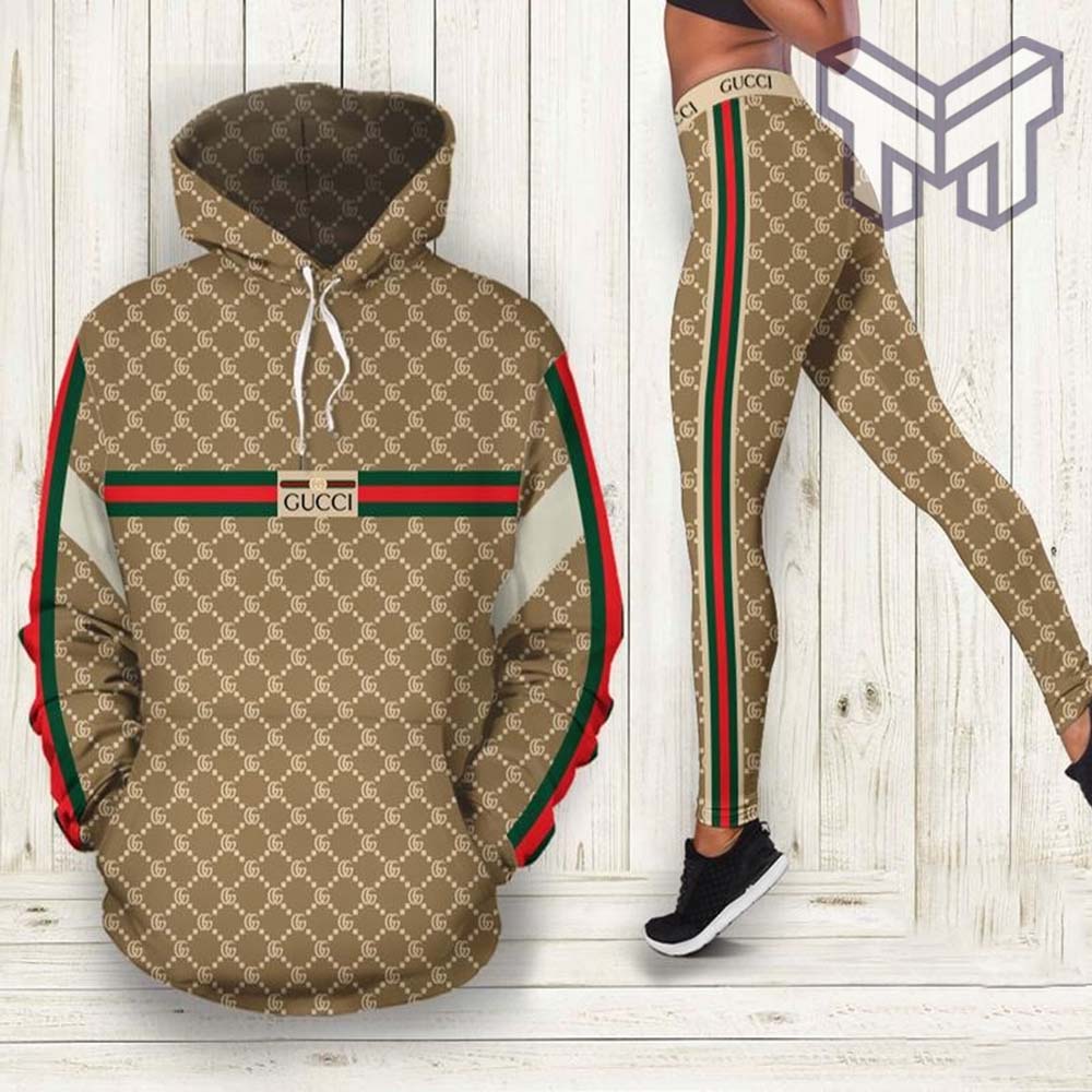 Gucci red green stripe 3d all over print hoodie leggings set gucci gift hot 2023