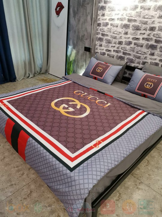 Gucci Grey Brown Inspired Bedding Set