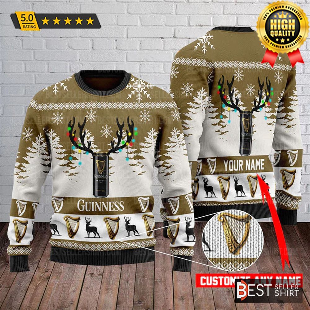 Guinness Beer Logos Deer Head Personalized Christmas Ugly Sweater 1