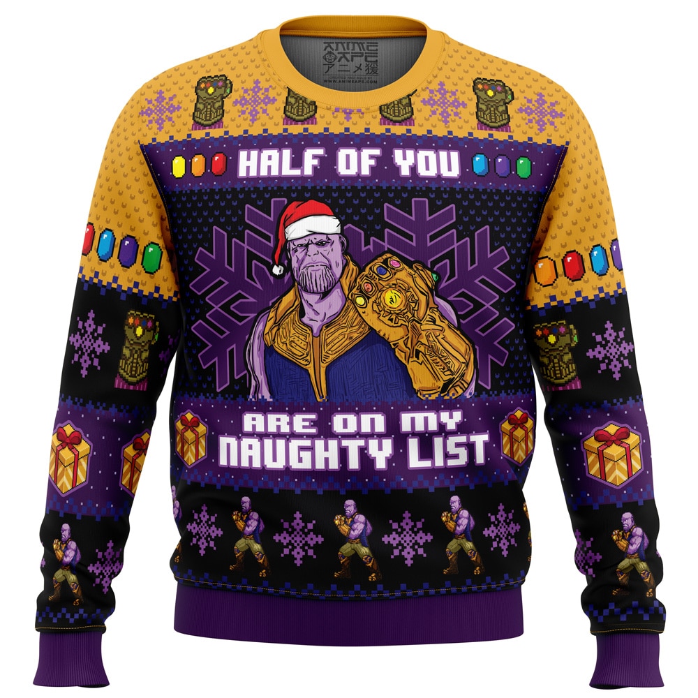 Half Sweater Thanos PC Ugly Christmas Sweater front mockup