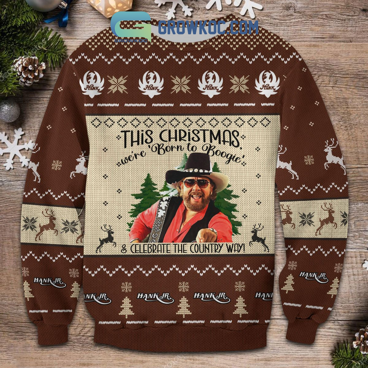 Hank William Jr This Christmas Were Born To Boogie And Celebrate The Country Way Ugly Sweater2B1 CNNxK