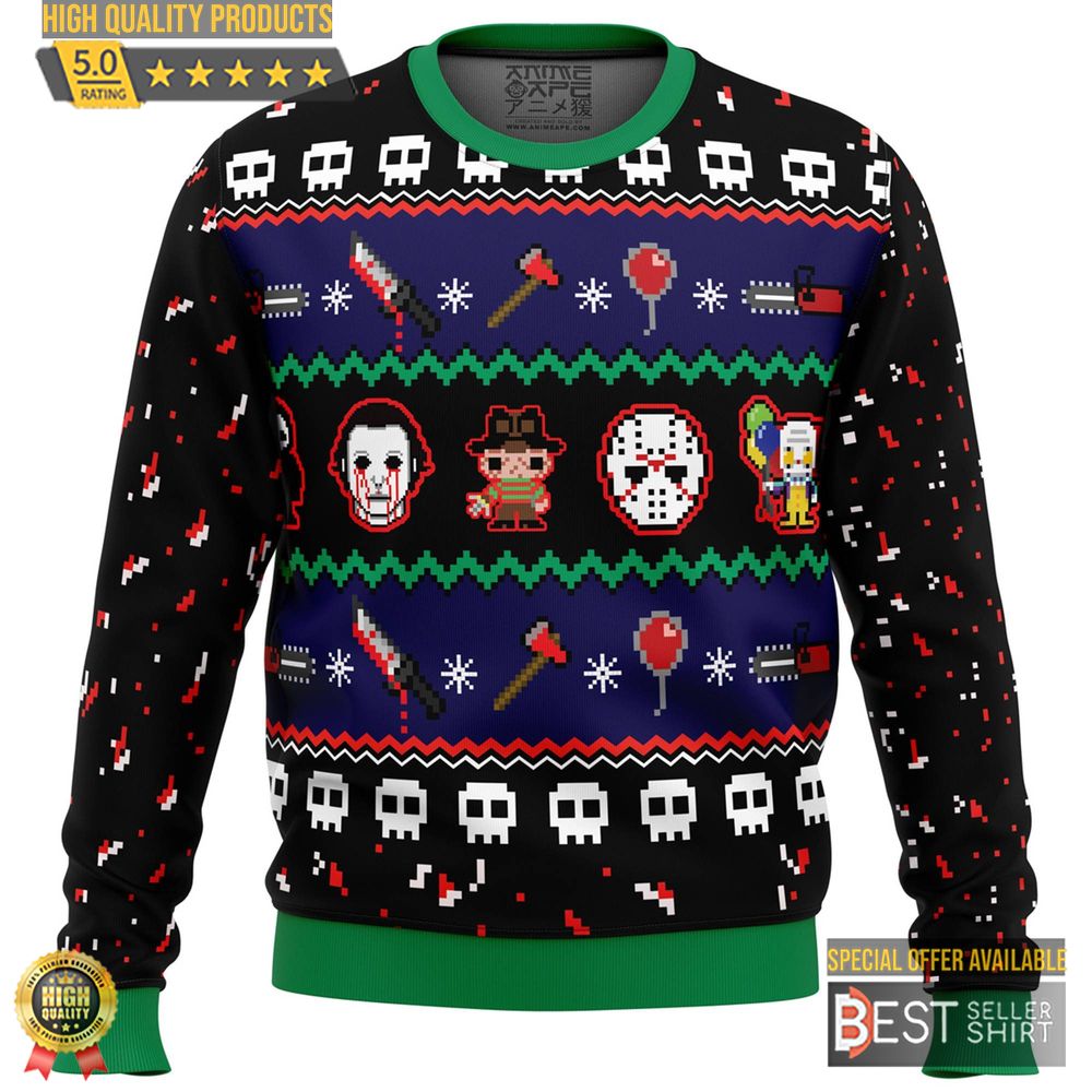 Happy Horrordays Christmas Sweatshirt Michael Myers Freddy Krueger Pennywise Jason Voorhees Ugly Sweater 1