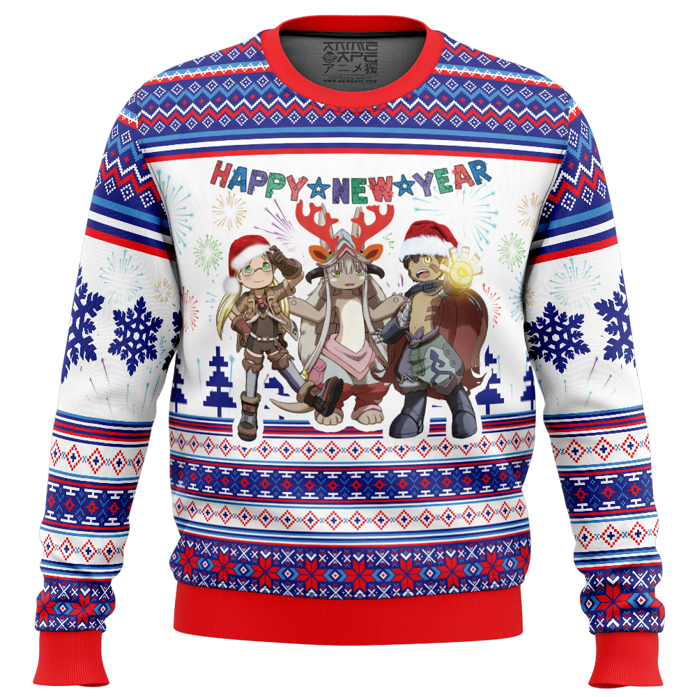 Happy New Year Made In Abyss Ugly Christmas Sweaters FRONT mockup