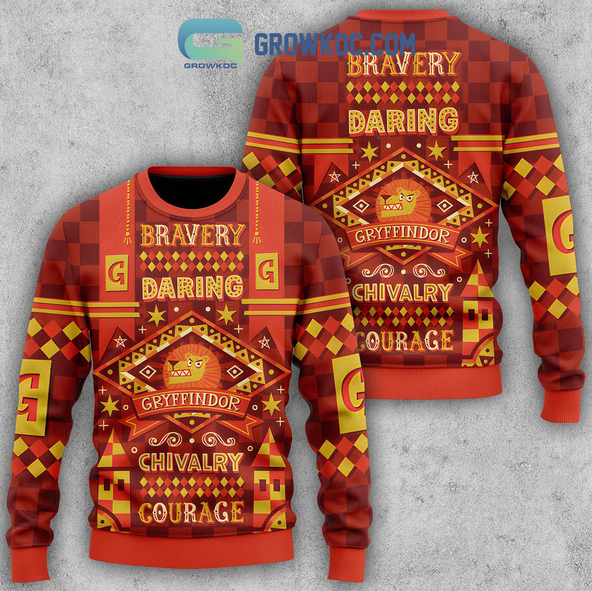 Harry Potter Bravery Daring Gryffindor Chivalry Courage Christmas Ugly Sweater2B1 DB2t7