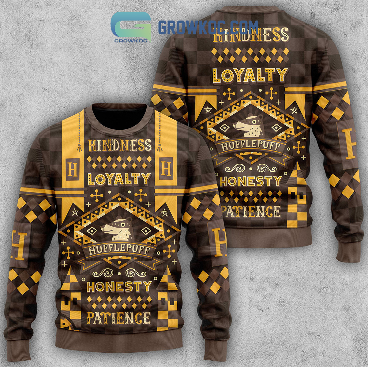 Harry Potter Kindness Loyalty Hufflepuff Honesty Patience Christmas Ugly Sweater2B1 wGhmh