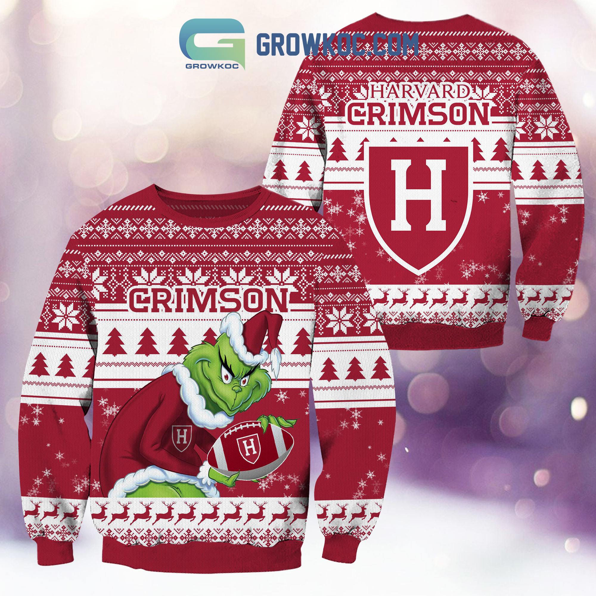 Harvard Crimson Grinch NCAA Christmas Ugly Sweater2B1 yidUs