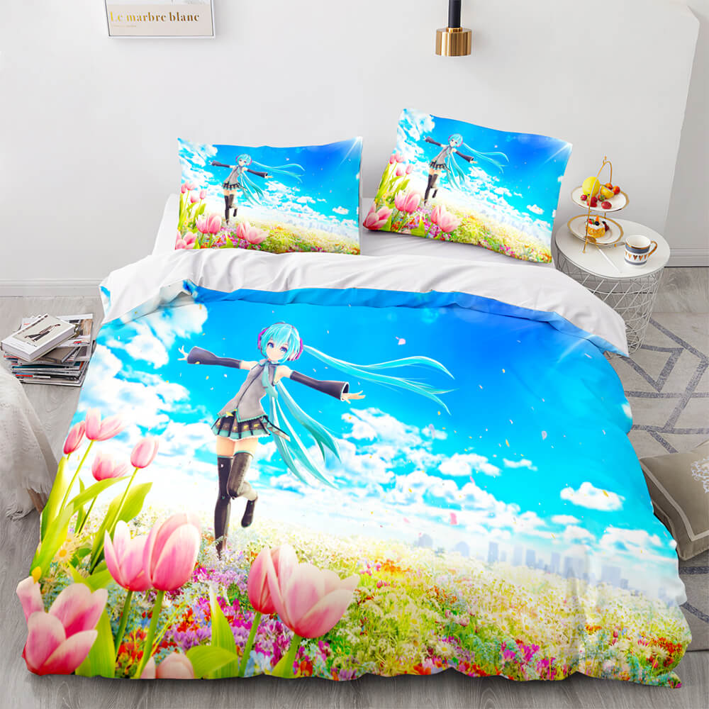 HatsuneMikuCosplayBeddingSetFullDuvetCoverComforterBedSheets 12