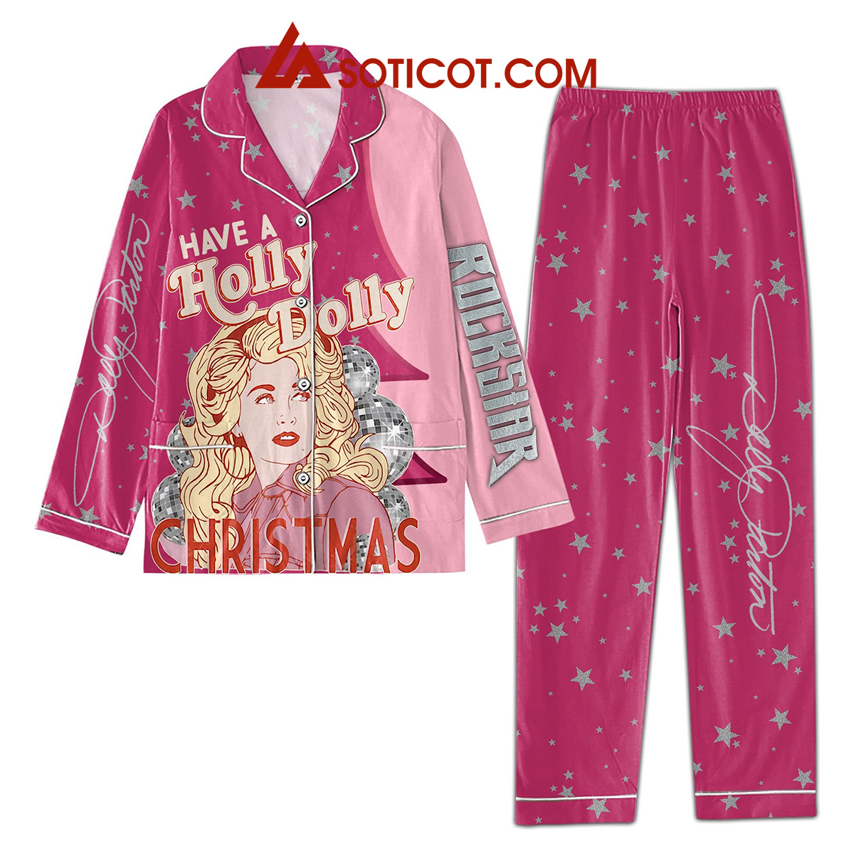 Have A Holly Dolly Rockstar Christmas Pajamas Set2B1 UhEgb