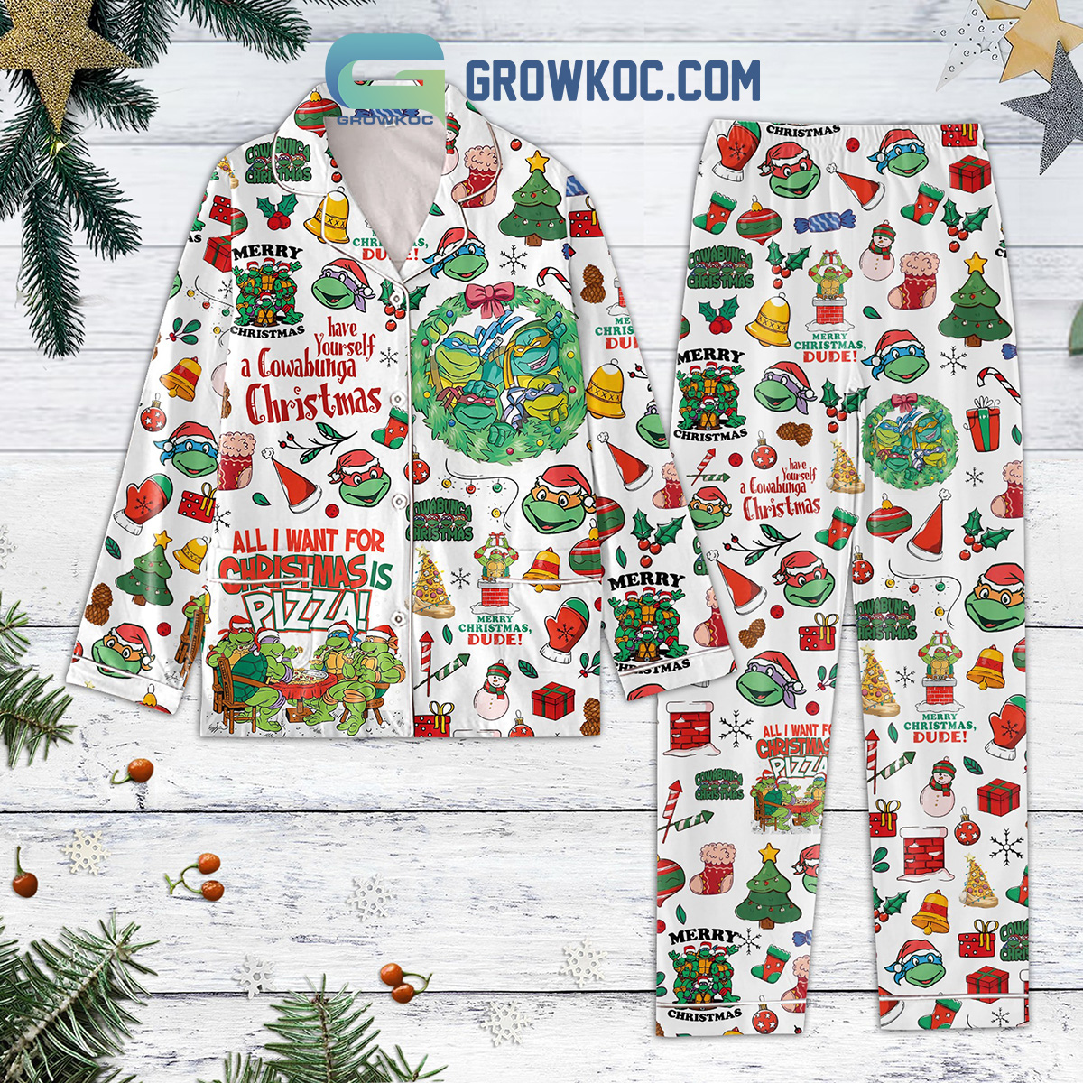 Have Yourself A Cowabunga Christmas Pajamas Set2B1 GpwZi