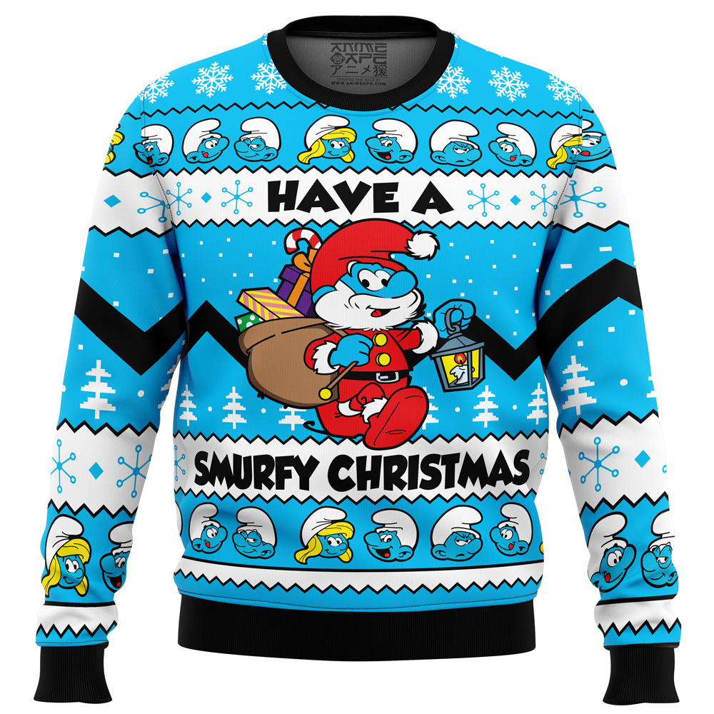 Have a Smurfy Christmas Smurfs Ugly Christmas Sweater FRONT mockup