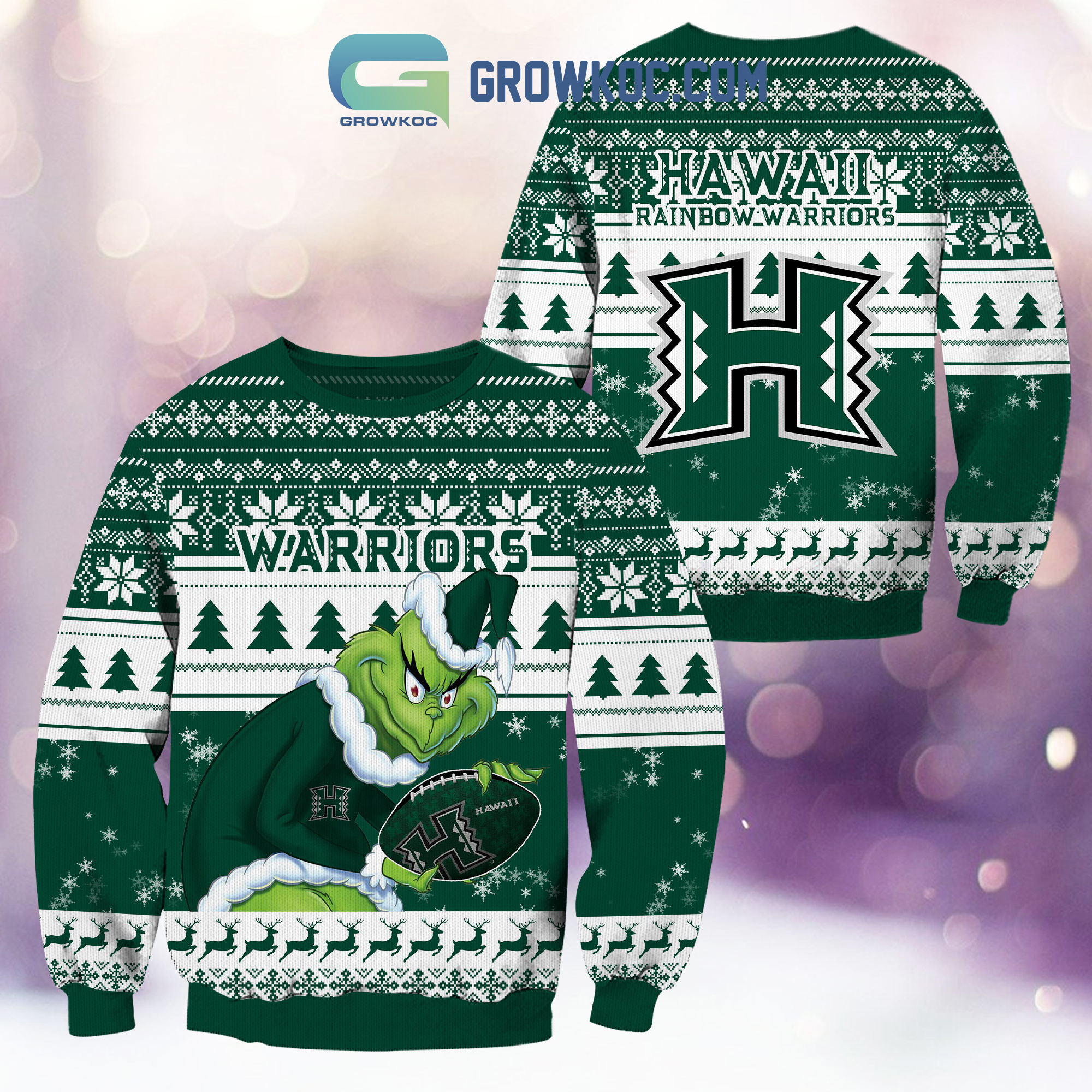 Hawaii Rainbow Warriors Grinch NCAA Christmas Ugly Sweater2B1 7hQnK