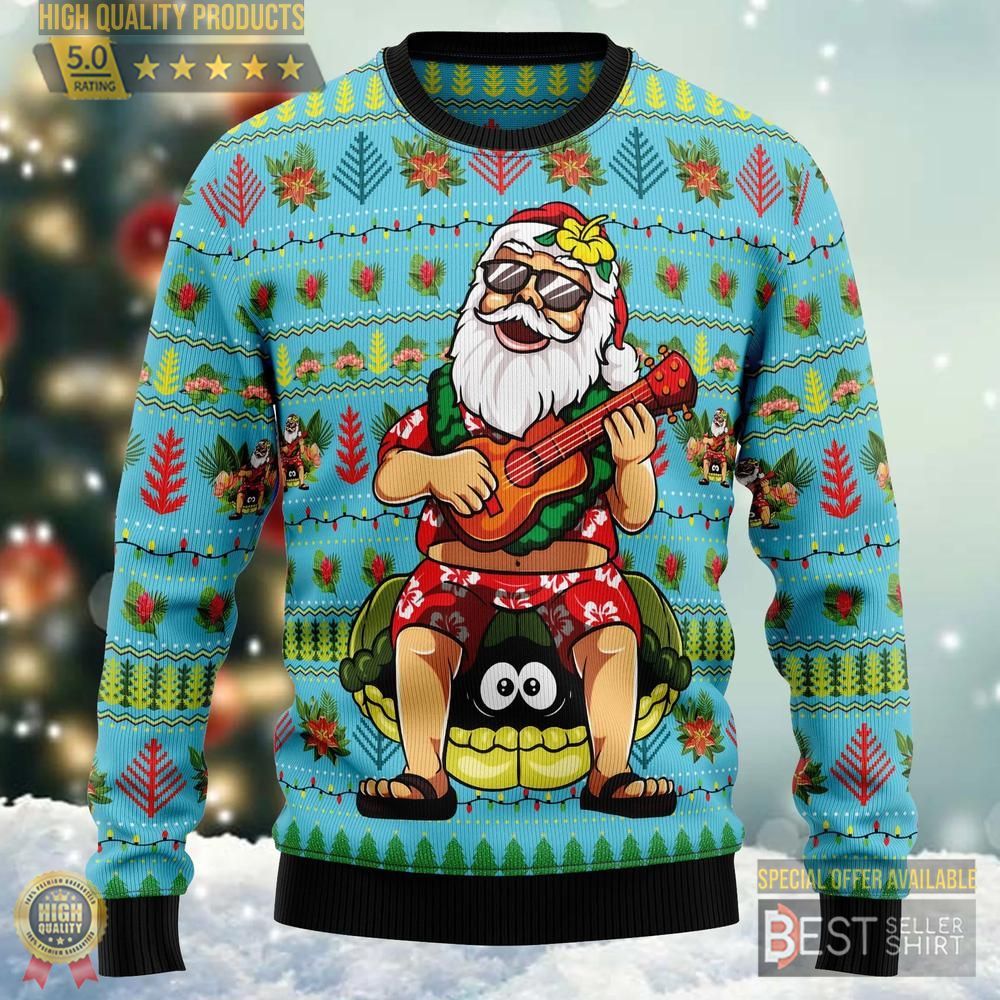 Hawaiian Santa Claus Ugly Christmas Sweater Guitar Shirt Ugly Christmas Sweater Christmas Gifts 1