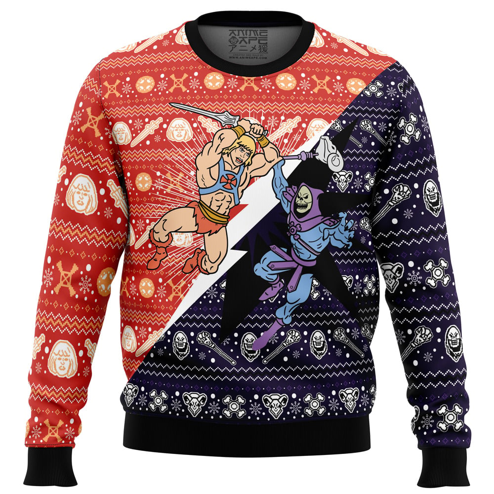 He man vs. Skeleto Ugly Christmas Sweater FRONT mockup