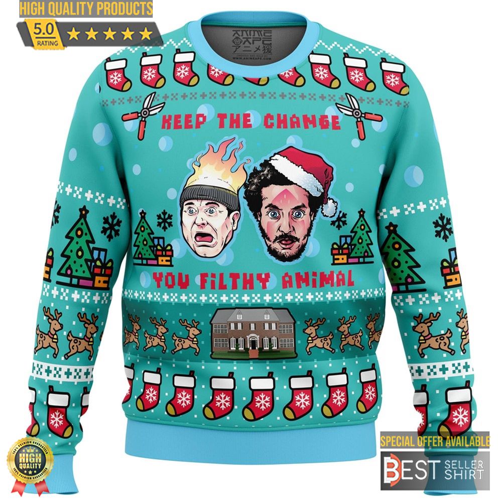 Home Kevin Mccallister Ugly Christmas Sweatshirt Kevin Marv Murchins Ugly Sweater Keep The Change You Filthy Animal 1