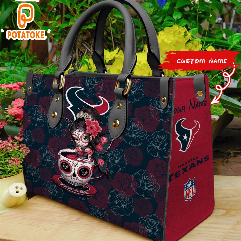 Houston Texans Sugar Skull Girl Women Leather Hand Bag