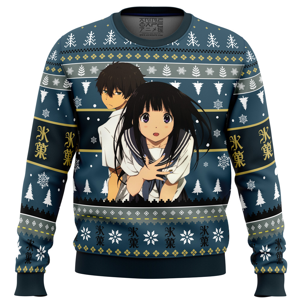 Houtarou And Eru Hyouka Ugly Christmas Sweater FRONT mockup