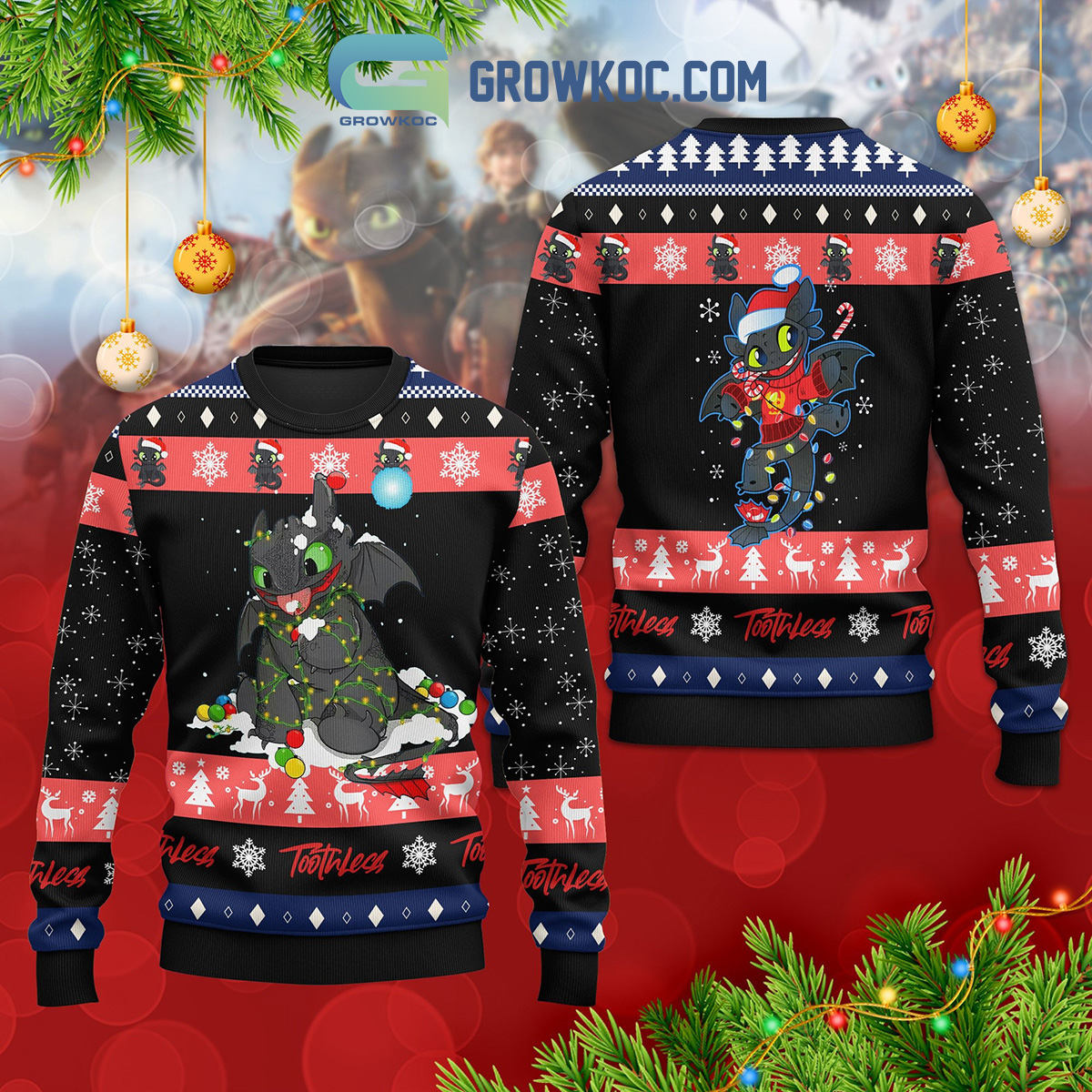 How to Train Your Dragon Toothless Viking Hero Movies Christmas Ugly Sweater2B1 8jJXr