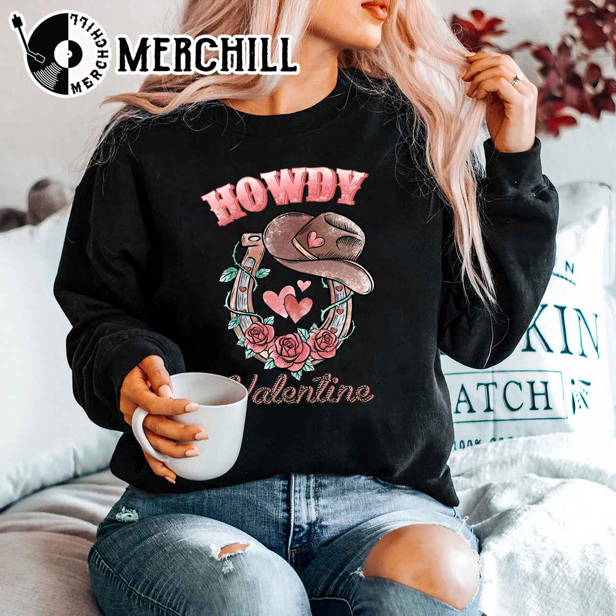 Howdy Valentine Sweatshirt Western Cowboy Valentines Gift 2