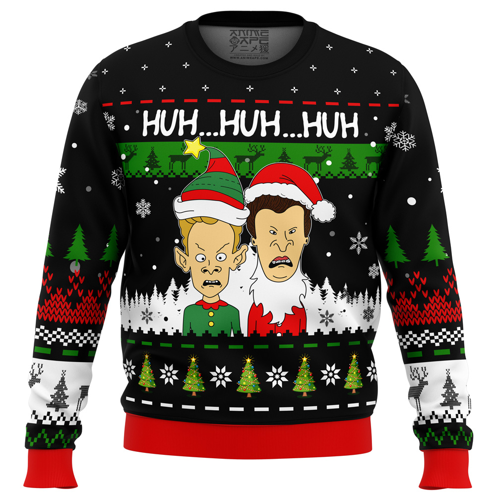 Huh.Huh.Huh. Beavis and Butthead Ugly Christmas Sweater FRONT mockup