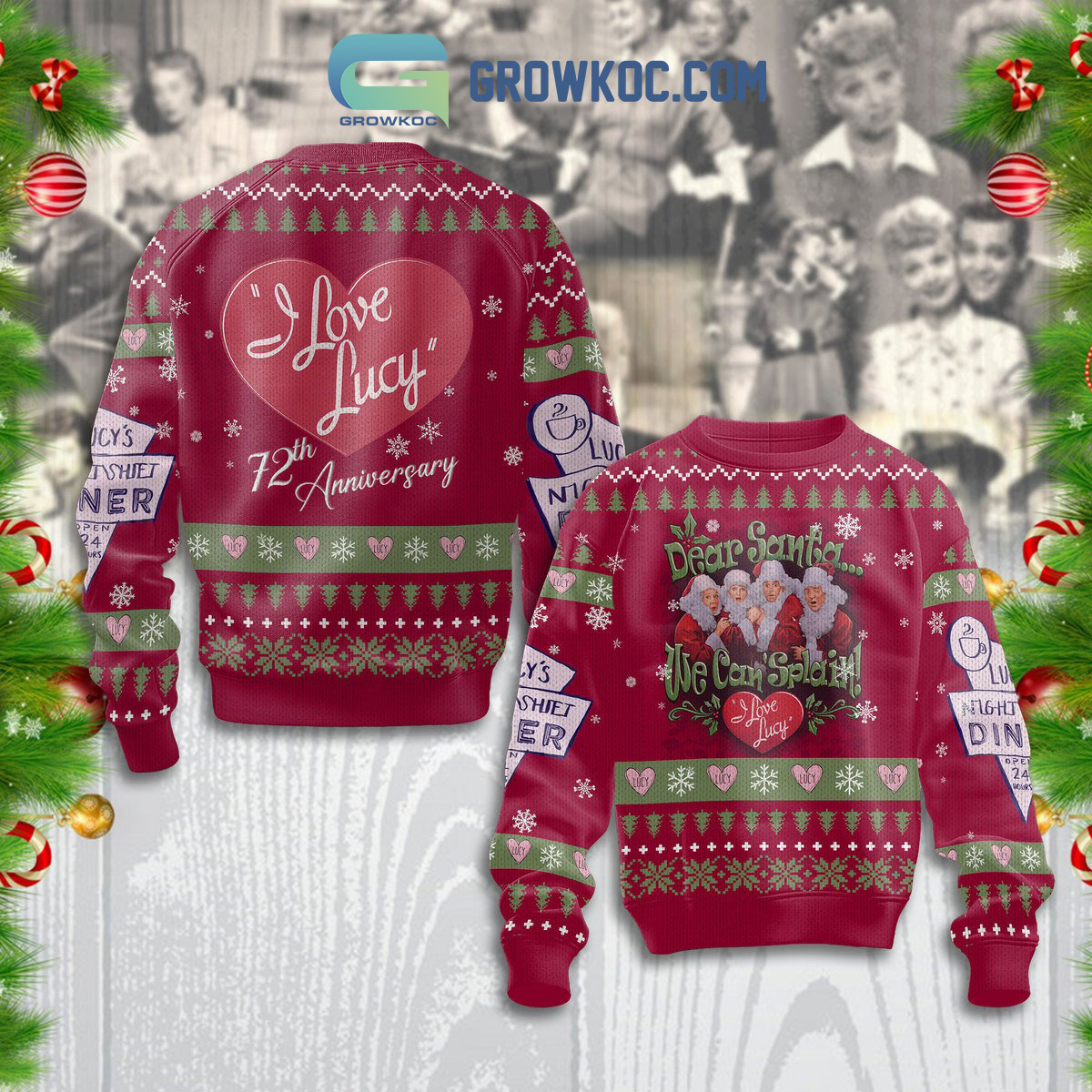 I Love Lucy 72th Anniversary Christmas Ugly Sweater2B1 DHtM1