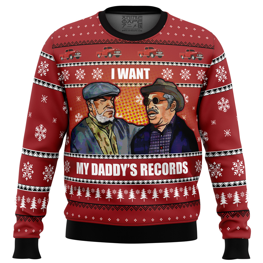 I Want My Daddys Records Sanford and Son Ugly Christmas Sweater FRONT mockup