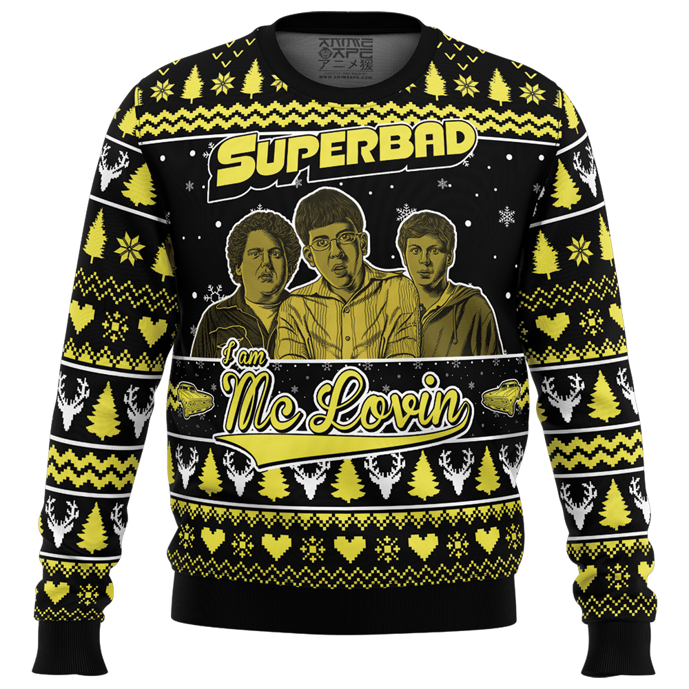 I am Mc Lovin Superbad Ugly Christmas Sweater FRONT mockup