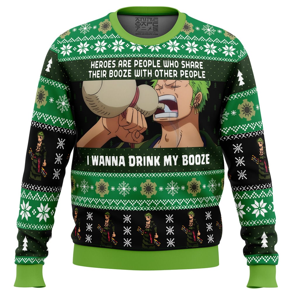 I wanna drink my booze Zoro OP Ugly Christmas Sweater FRONT mockup