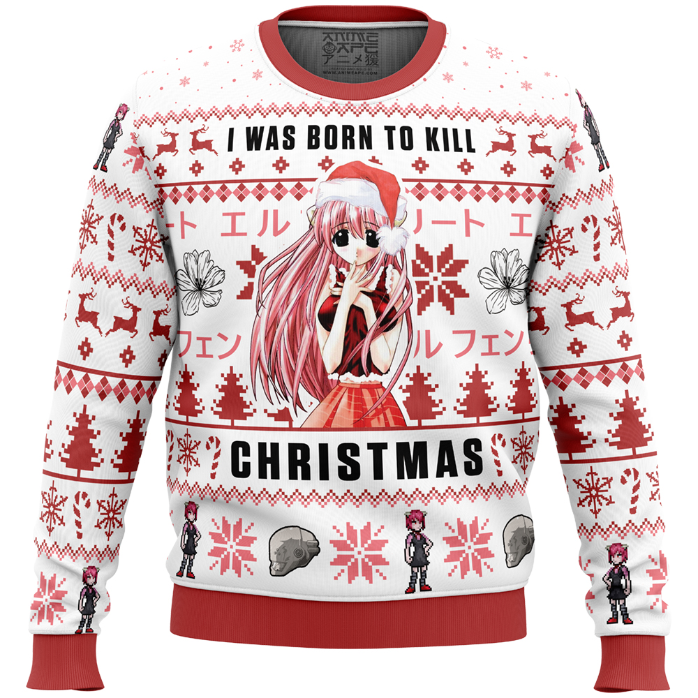 I was Born to Kill Christmas Elfen Lied Ugly Christmas Sweater FRONT mockup