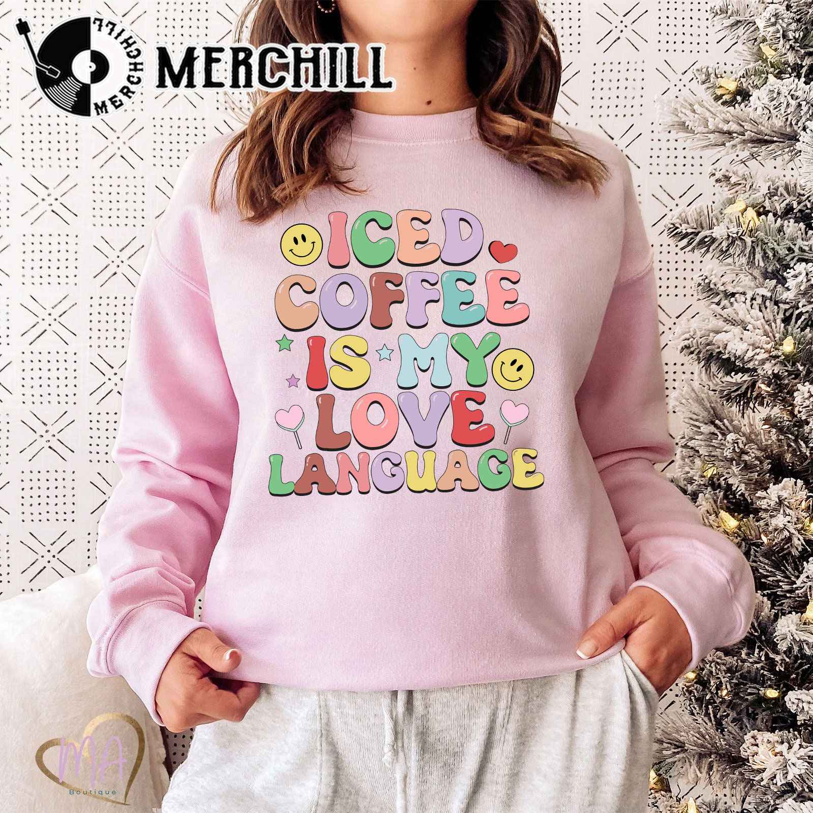 Iced Coffee Is My Love Language Sweatshirt Retro Funny Valentines Day Gift