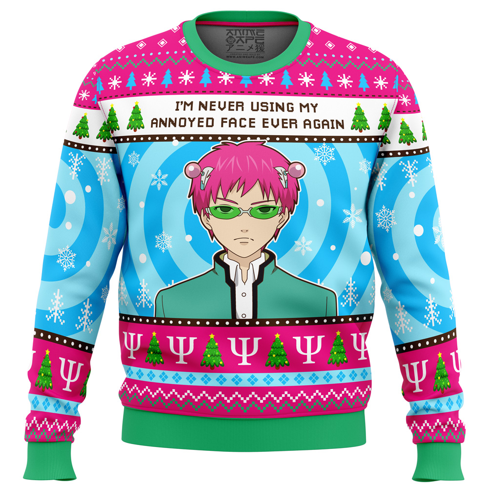 Im Never Using The Disastrous Life of Saiki K Ugly Christmas Sweater FRONT mockup