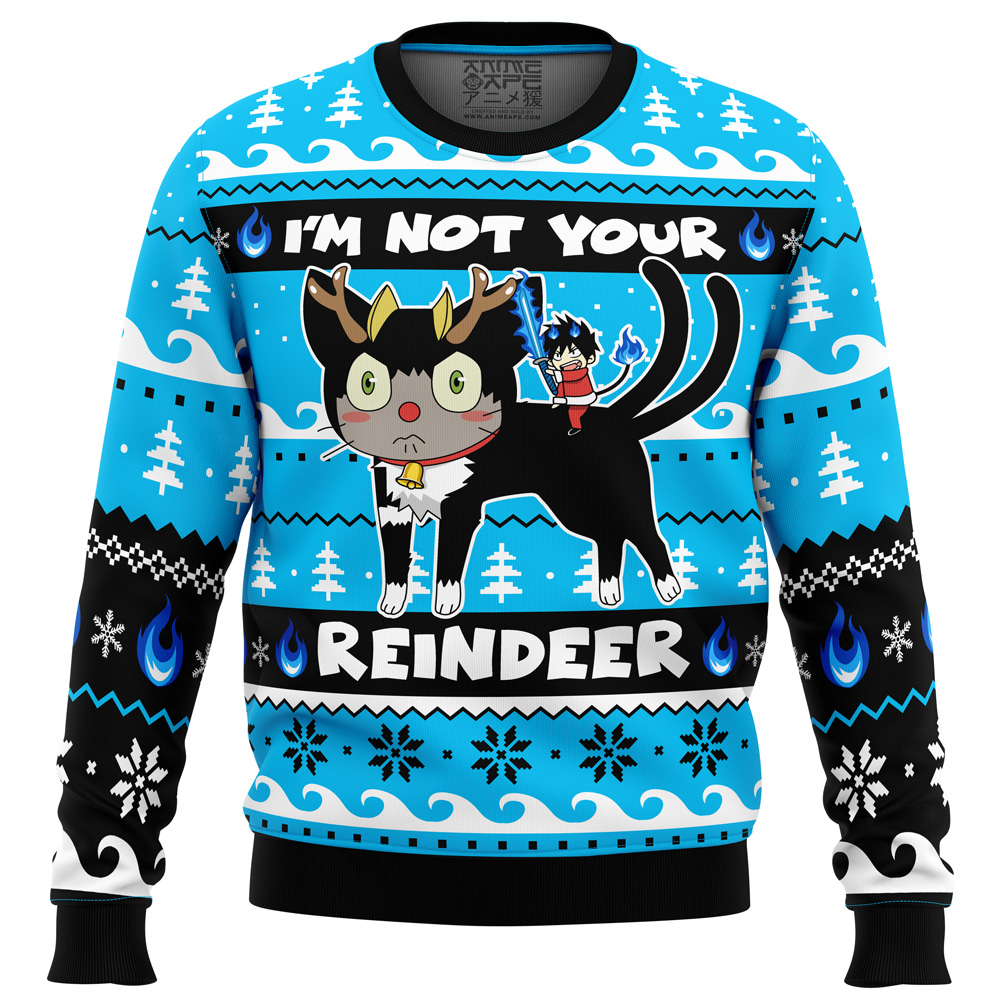 Im Not Your Reindeer Blue Exorcist Ugly Christmas Sweater FRONT mockup