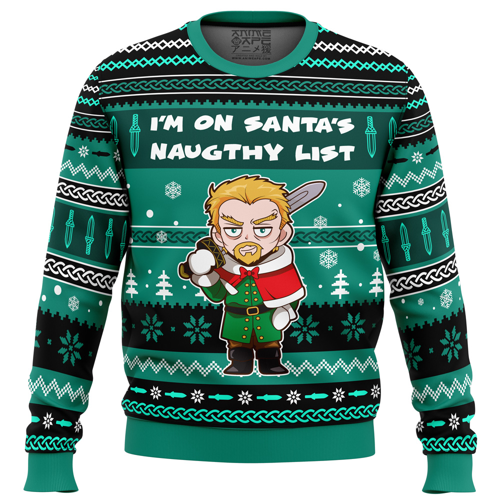 Im on Santas Naughty List Vinland Saga Ugly Christmas Sweater FRONT mockup