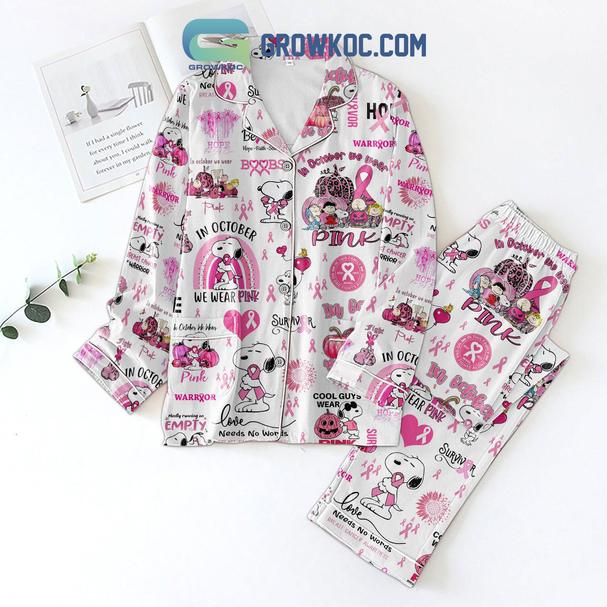 In October We Wear Pink Snoopy Breast Cancer Pajamas Set2B1 1qnL2