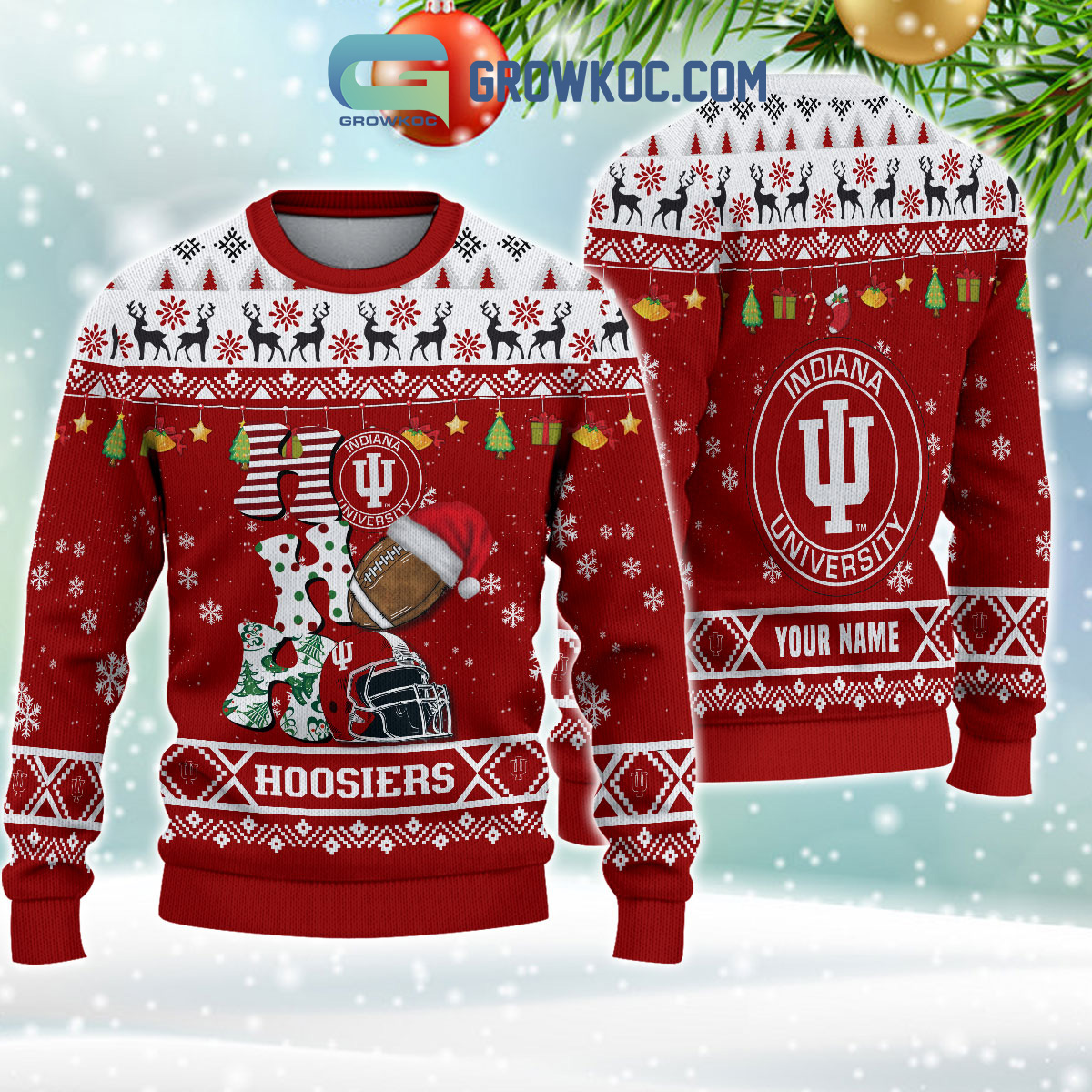 Indiana Hoosiers NCAA Ho Ho Ho Snow Christmas Personalized Ugly Sweater2B1 conMa