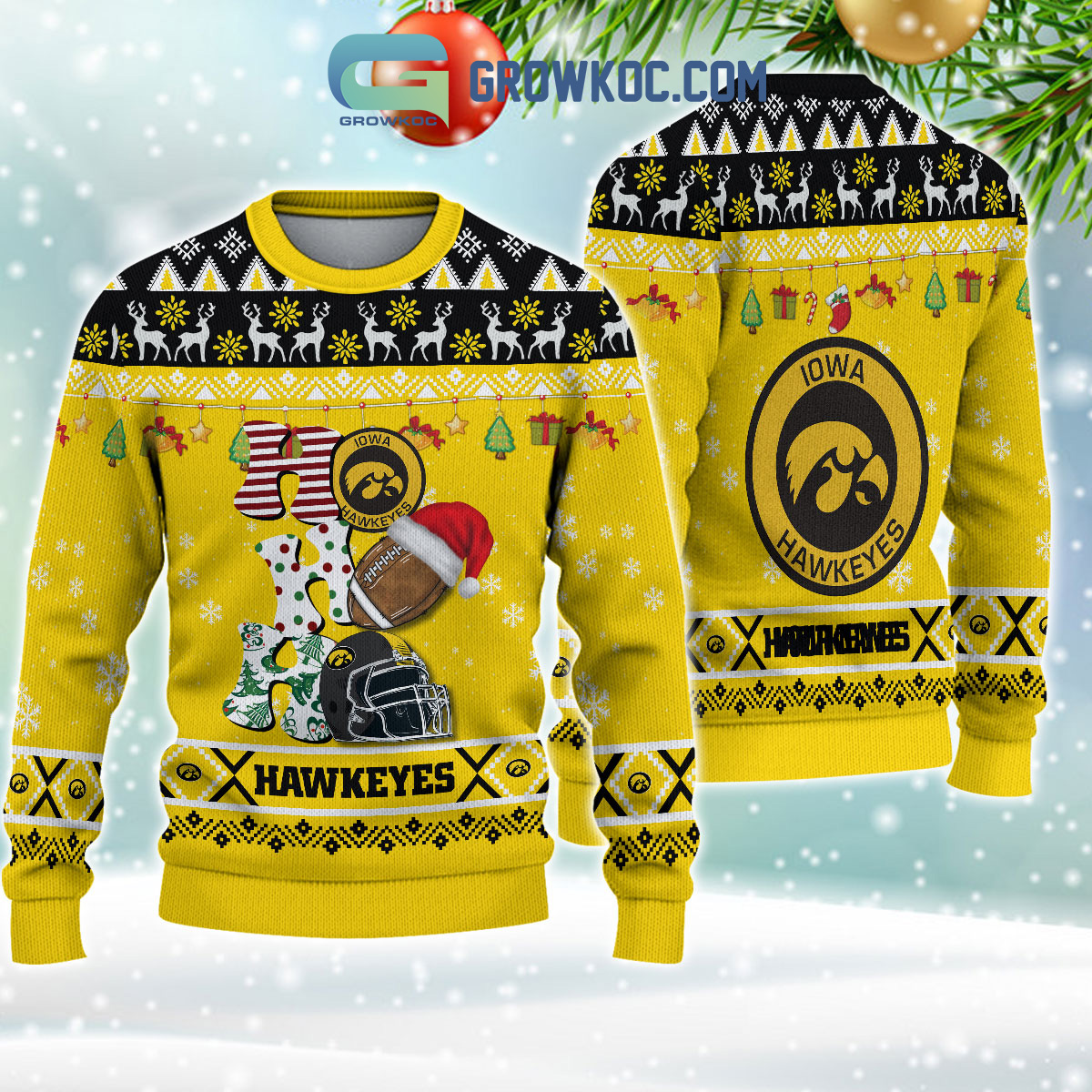 Iowa Hawkeyes NCAA Ho Ho Ho Snow Christmas Personalized Ugly Sweater2B1 J9N50