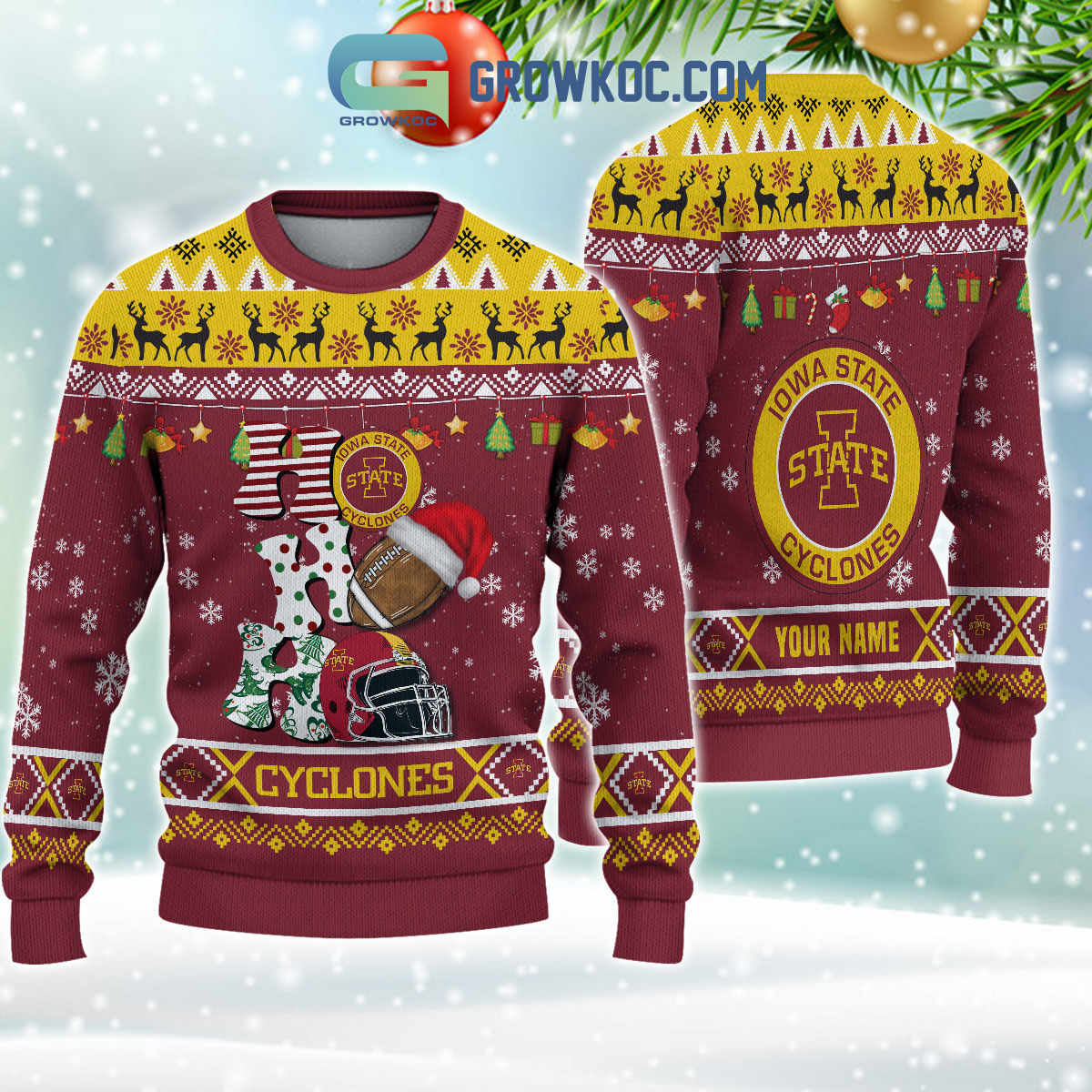 Iowa State Cyclones NCAA Ho Ho Ho Snow Christmas Personalized Ugly Sweater2B1 4i8lK