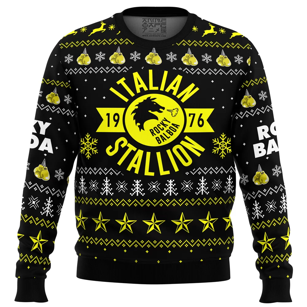 Italian Stallion Rocky Ugly Christmas Sweater FRONT mockup